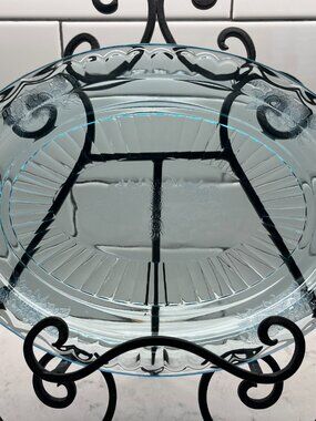 Anchor Hocking 1930's Mayfair “Open Rose” Ice Blue, Open Handled Oval Platter